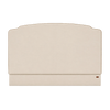 An upholstered headboard with a curved top and a matching footboard, shown against a plain white background. The fabric is a light warm cream or off-white color, with a saffron trim.