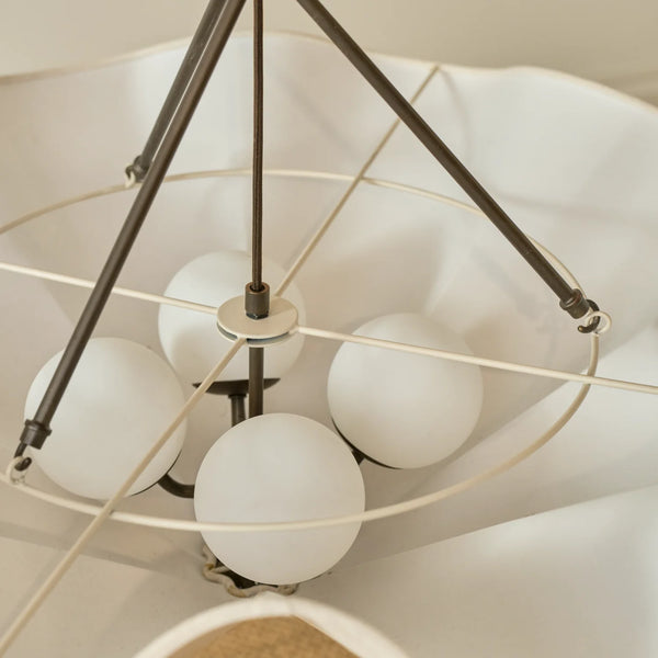 Athena 4 globe bulb pendant uplighter with scallop linen shade and bronze fittings