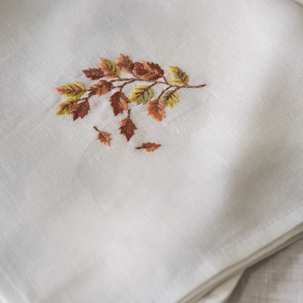 Autumn Falling Leaf Embroidered Napkin, Set of 4