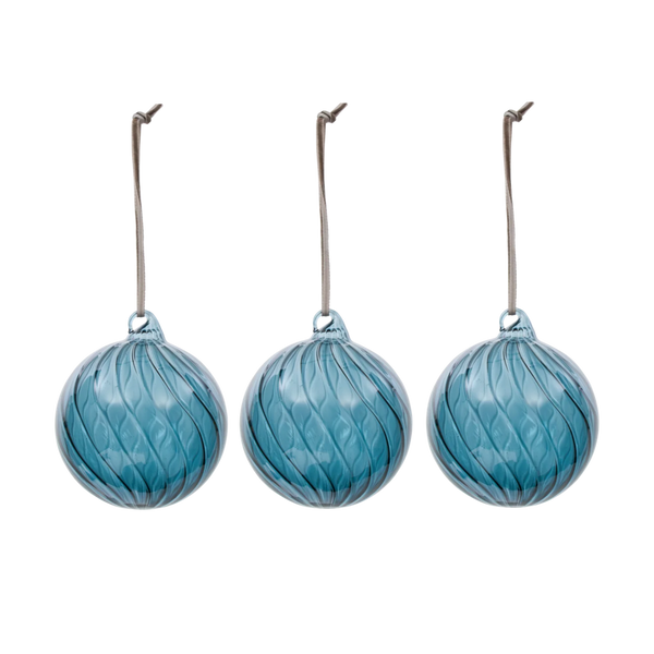 Avery Round Bauble, Small, Flax Blue - Set of 3