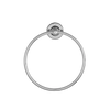 A polished chrome towel ring with a circular design and a round wall mount plate, shown on a solid white background.