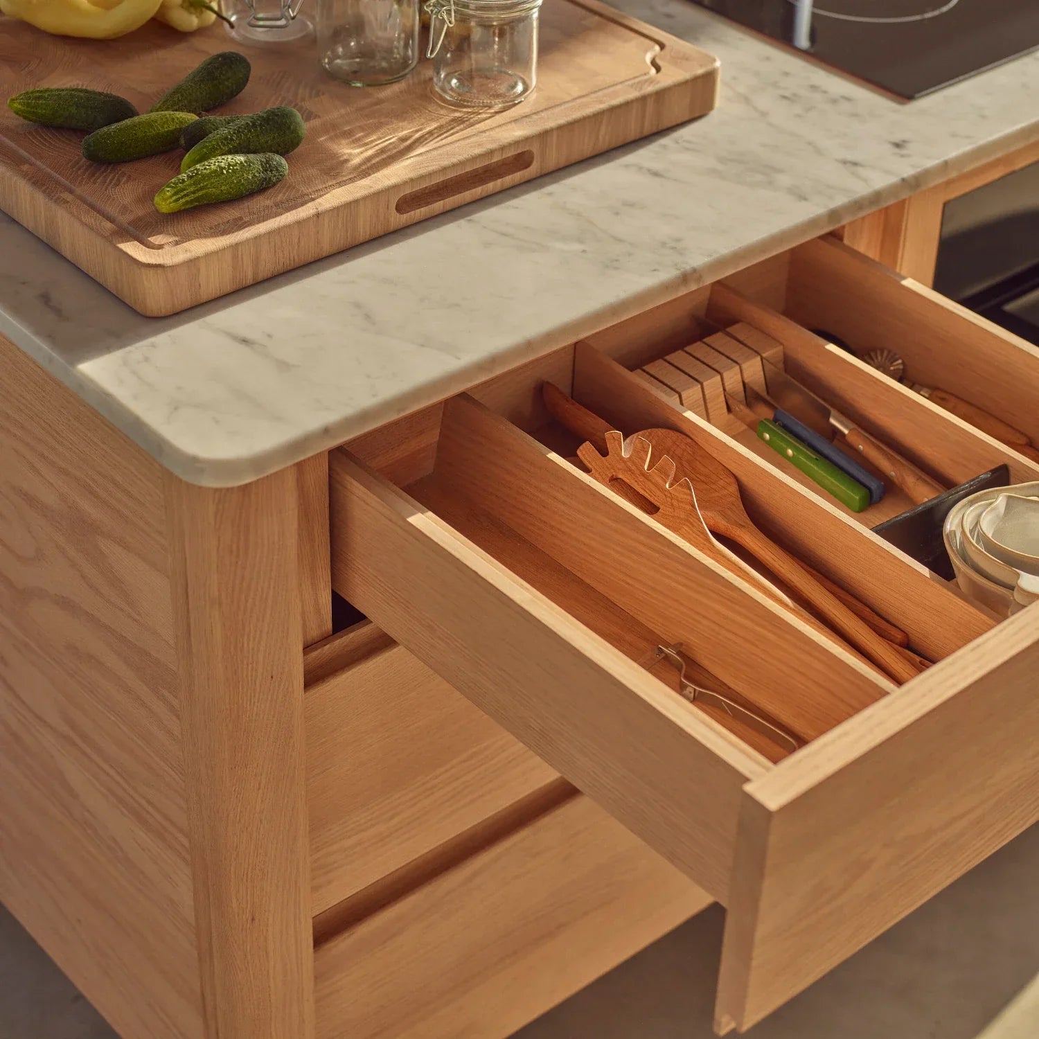 Neptune Kitchen_Kitchen furniture_Kitchen free standing default Borough Freestanding Oak Cooking Island with Marble Top