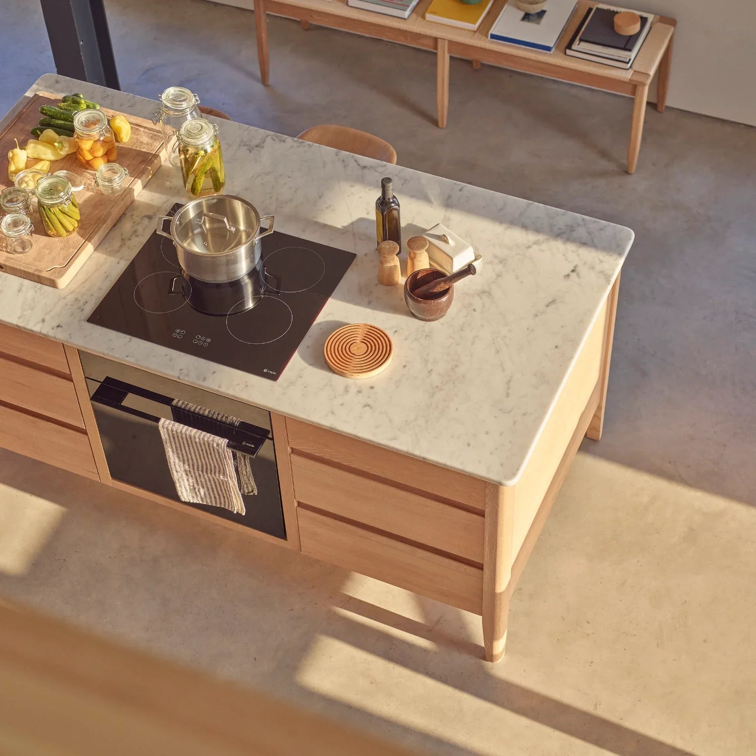 Neptune Kitchen_Kitchen furniture_Kitchen free standing default Borough Freestanding Oak Cooking Island with Marble Top