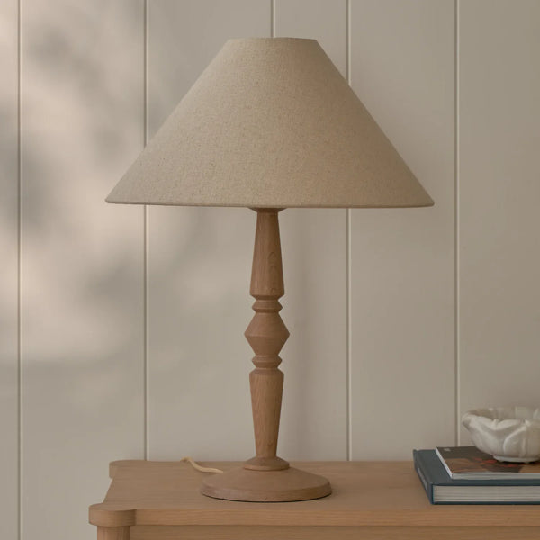 Chalford Natural Oak Table Lamp with Linen tapered lamp shade