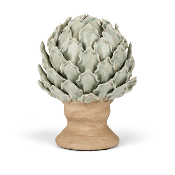 Eversley footed ceramic artichoke decorative ornament with white background