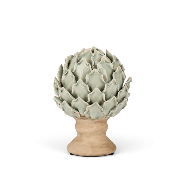 Eversley footed ceramic artichoke decorative ornament on white background