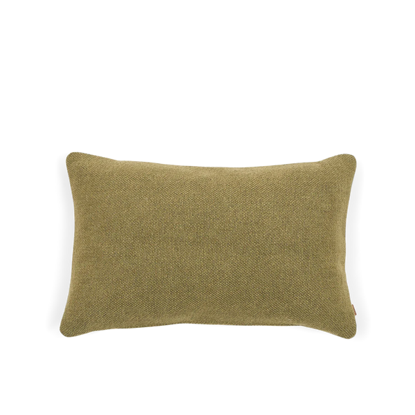 A rectangular lumbar pillow in a textured olive green fabric, shown against a plain white background.
