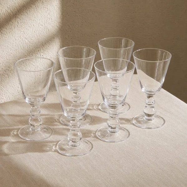 Greenwich Small Wine Glasses on table with linen tablecloth