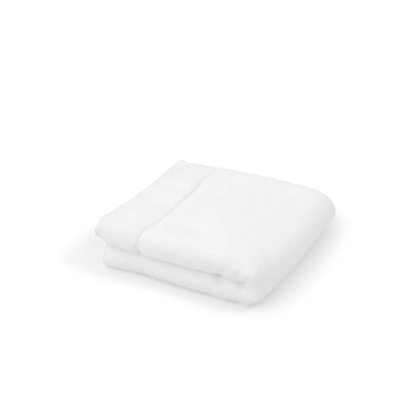 A folded white cotton towel on a clean white background.