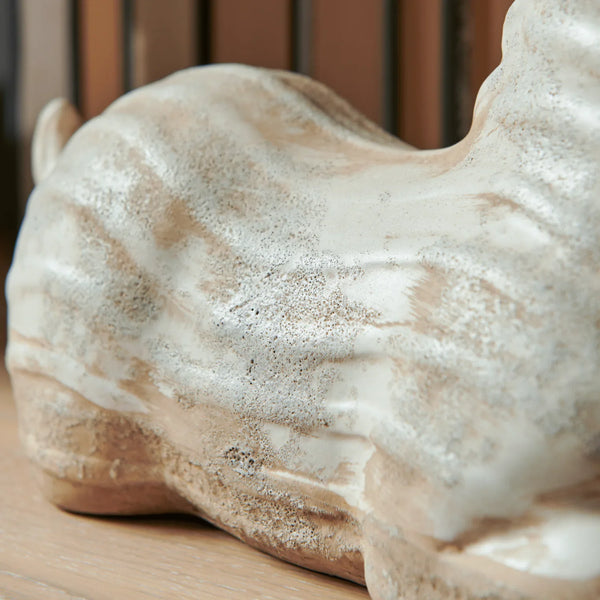 Close-up of the Hickstead Horse ornament showing its distressed cream ceramic finish