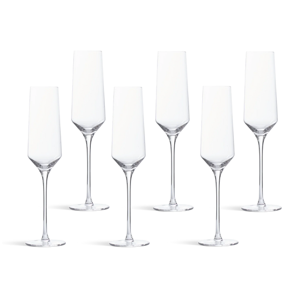 Set of 6 Hoxton stemmed champagne flutes on white background
