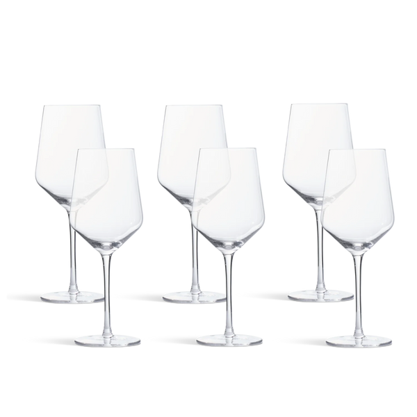 Set of 6 Hoxton stemmed red wine glasses on white background
