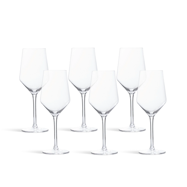 Set of 6 Hoxton stemmed white wine glasses on white background