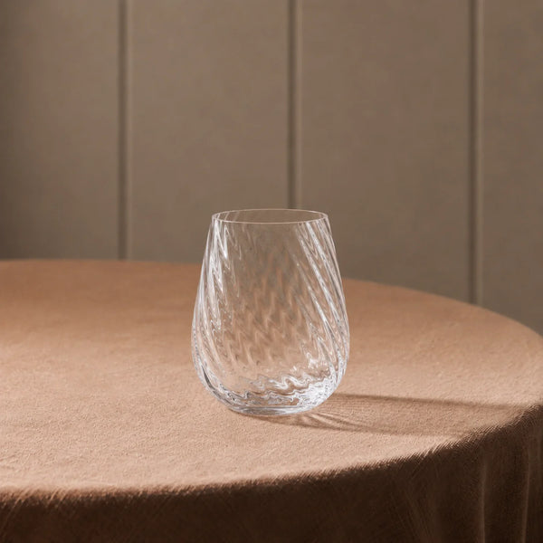Islington Tumbler Glasses on table with fabric tablecloth