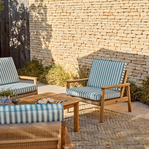 Kew Teak Garden Armchair, Raya Blue Stripe – Neptune