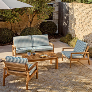 Neptune Armchairs Kew Teak Armchair with Raya Turchese Stripe Cushions