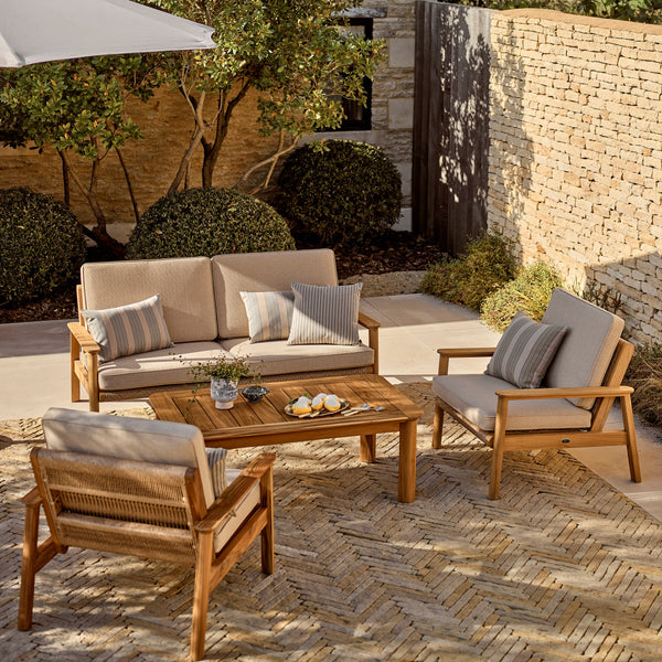 Neptune Sofas Kew Teak 2 Seater Sofa with Natural Cushions