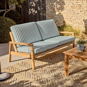 Kew Seater Teak Garden Sofa, Raya Blue Stripe – Neptune