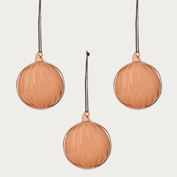 Neptune Christmas Decorations Avery Large Glass Bauble, Apricot - Set of 3