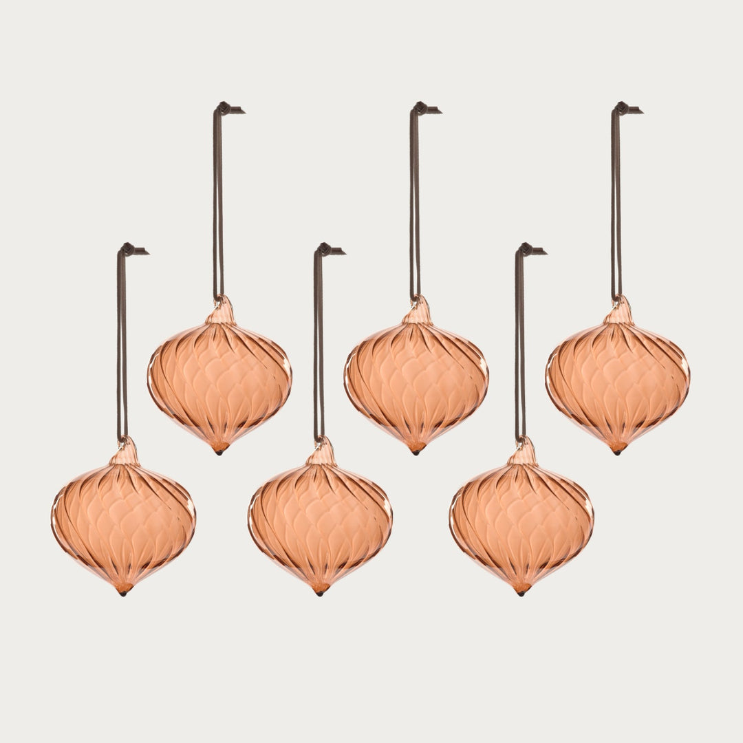 Avery Glass Drop Bauble, Apricot - Set of 6 – Neptune
