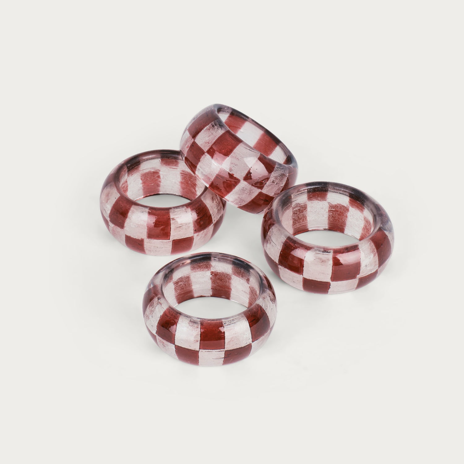 Neptune Accessories_Tabletop_Serveware default Carnaby Red Glass Check Napkin Rings, Set of 4