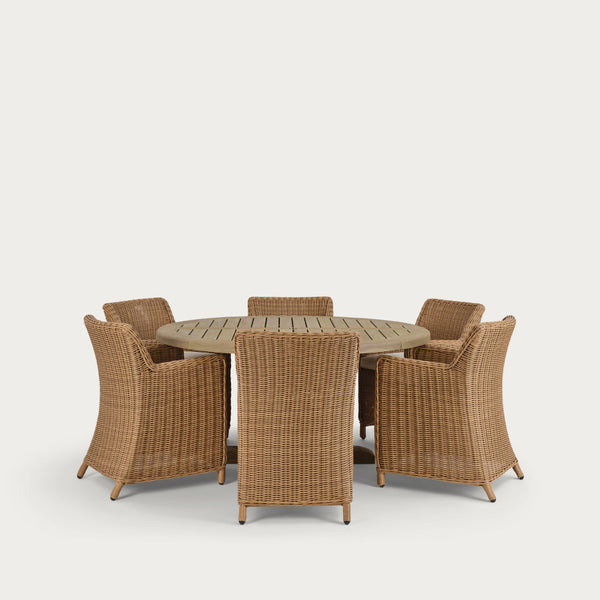 Neptune Garden Sets Harmondsworth Round 6 Seater Set with Stanway Honey Carver Chairs