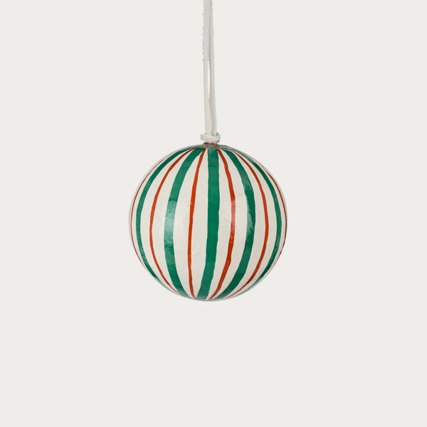 Neptune Seasonal_Christmas_Christmas tree decorations default Ridley Pinstripe Papier Mâché Bauble, Red & Green
