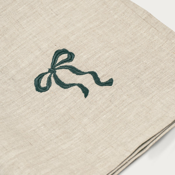 Yuletide Bow Embroidered Napkins, Green - Set of 4