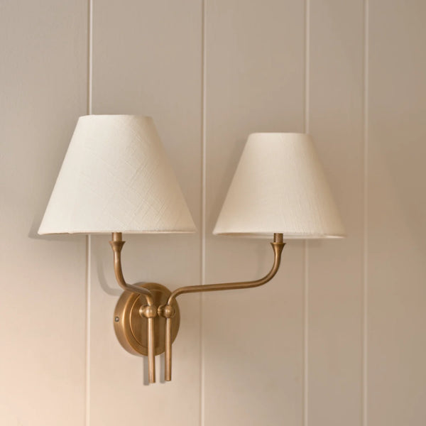 Regency Wall light, double light in brass with linen shades