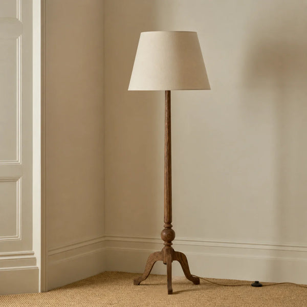 Thornbury darkened oak floor lamp with linen shade