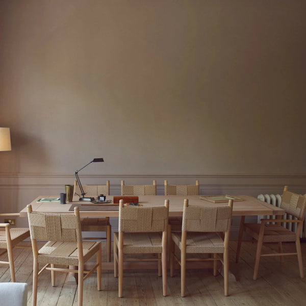 Neptune Battersea 8 Seater Oak Dining Table styled in a neutral dining room