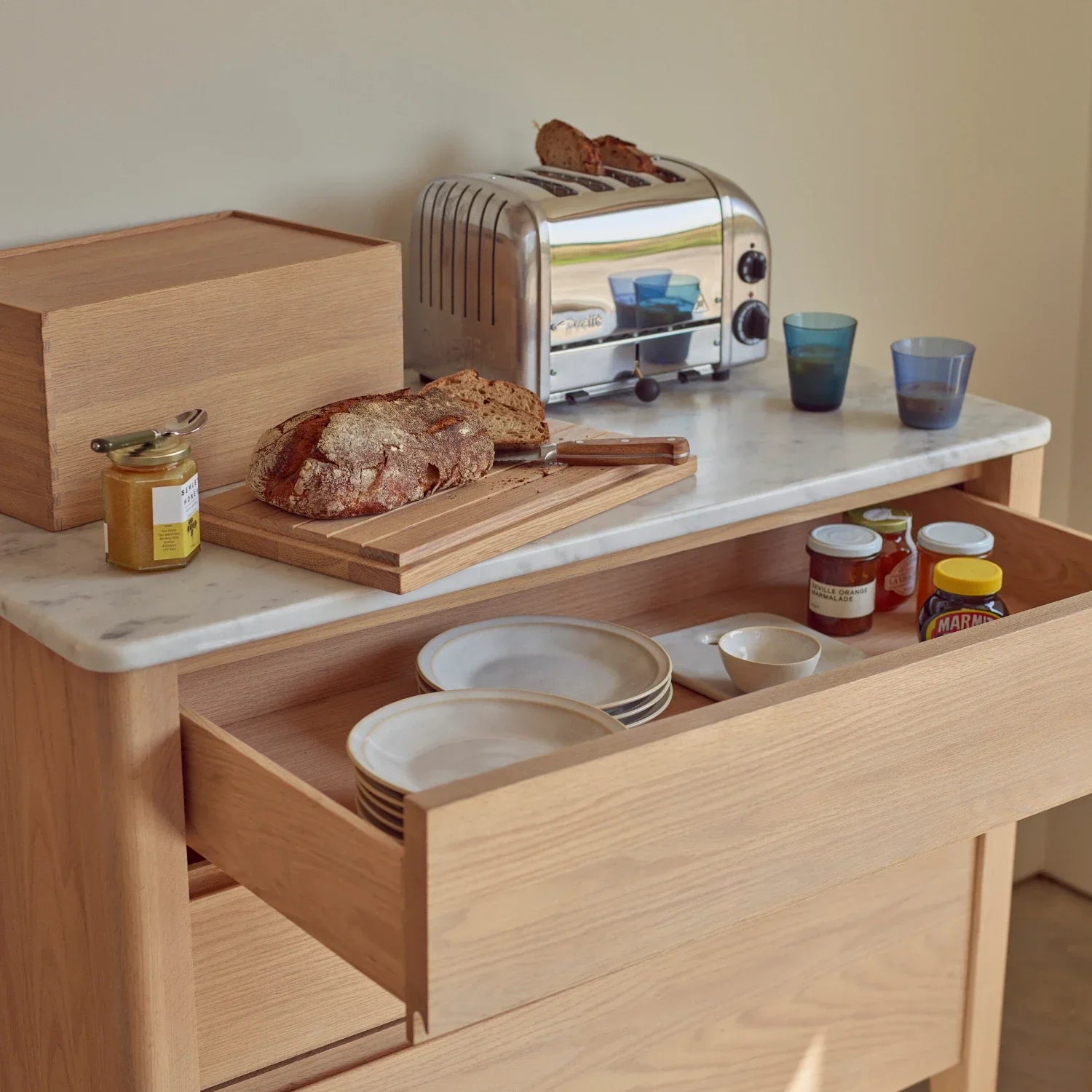 Neptune Kitchen_Kitchen furniture_Kitchen free standing default Borough Freestanding Oak Pan Drawer with Marble Top