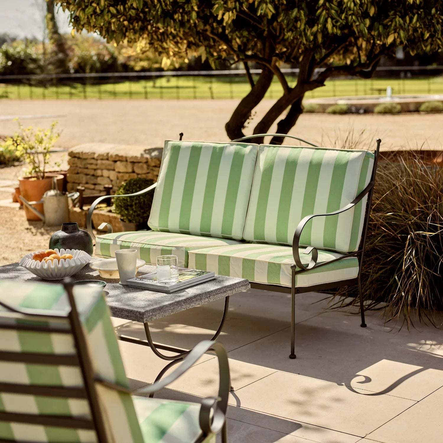 Neptune Seasonal_Garden_Outdoor sofas and relaxed chairs Cheltenham 2 Seater Metal Garden Sofa, Green Stripe