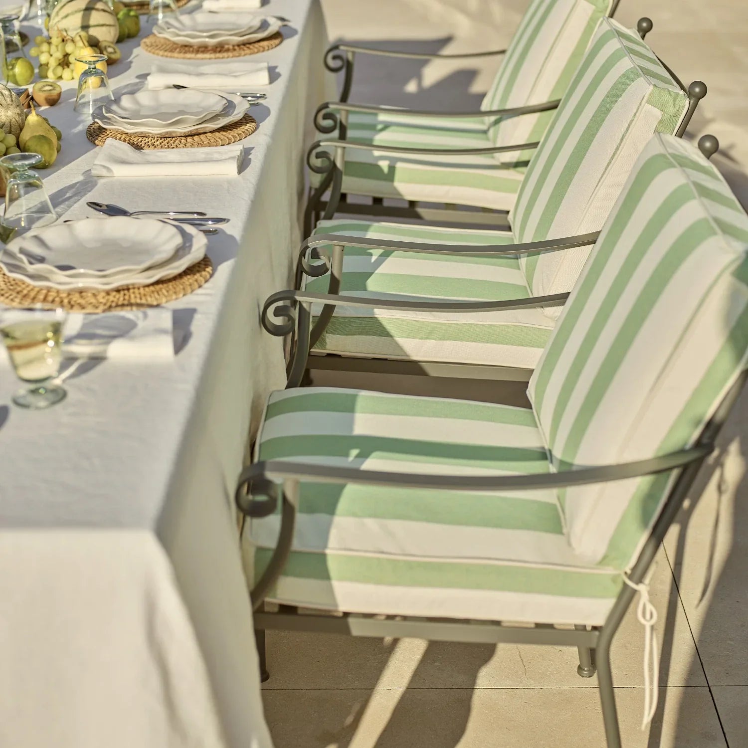 Neptune Seasonal_Garden_Outdoor sofas and relaxed chairs default Cheltenham 8 Seater Metal Garden Dining Set with Granite Top, Green Stripe