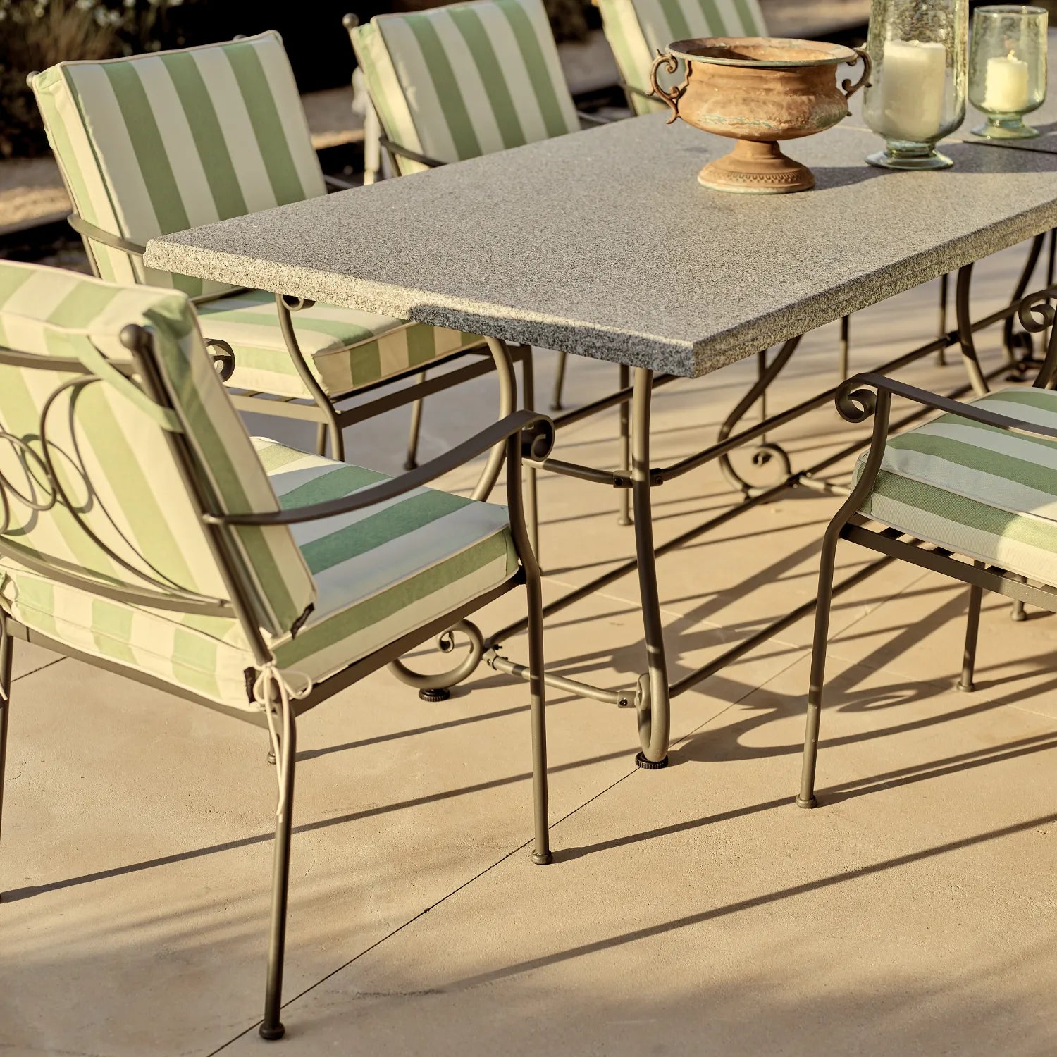 Neptune Seasonal_Garden_Outdoor sofas and relaxed chairs default Cheltenham 8 Seater Metal Garden Dining Set with Granite Top, Green Stripe