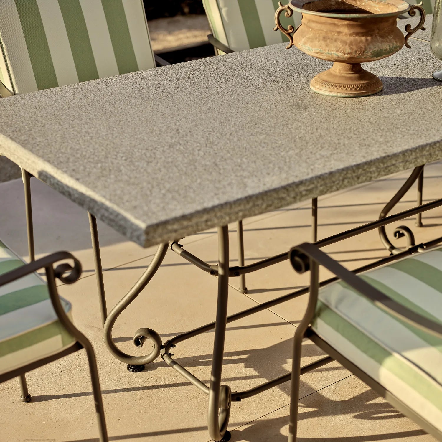 Neptune Seasonal_Garden_Outdoor sofas and relaxed chairs default Cheltenham 8 Seater Metal Garden Dining Set with Granite Top, Green Stripe