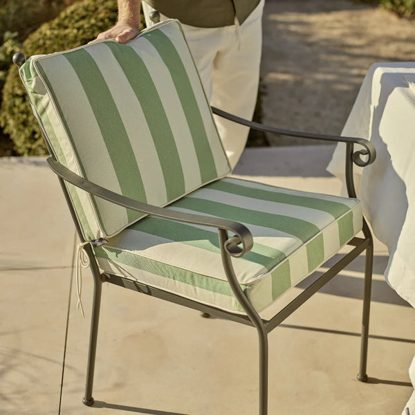 Neptune Seasonal_Garden_Outdoor dining and carver chairs Green Stripe Cheltenham Metal Garden Dining Chair