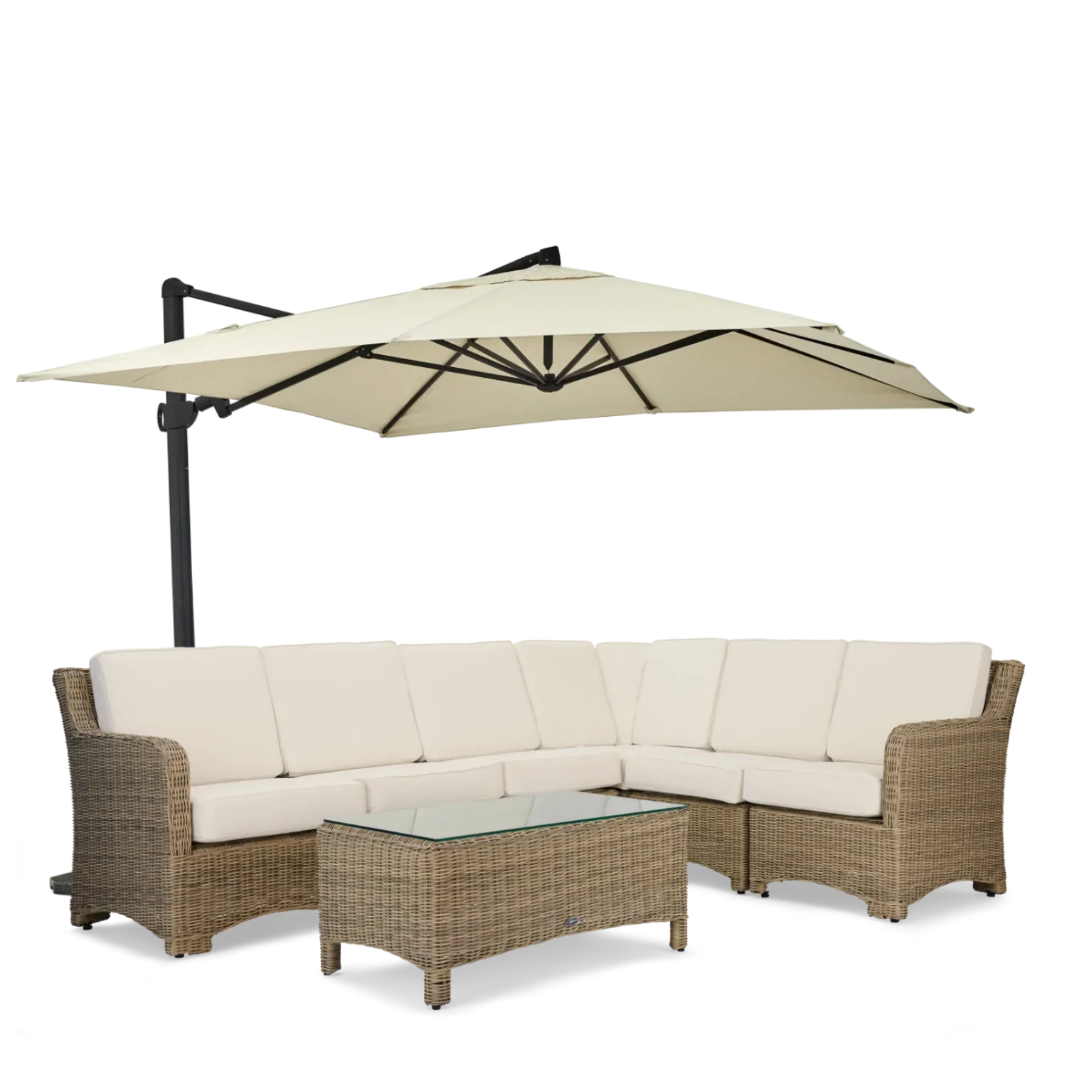 Neptune Seasonal_Garden_Outdoor coffee and side table default Compton 6 Seater Modular Wicker Garden Corner Sofa Set with Coffee Table & Parasol