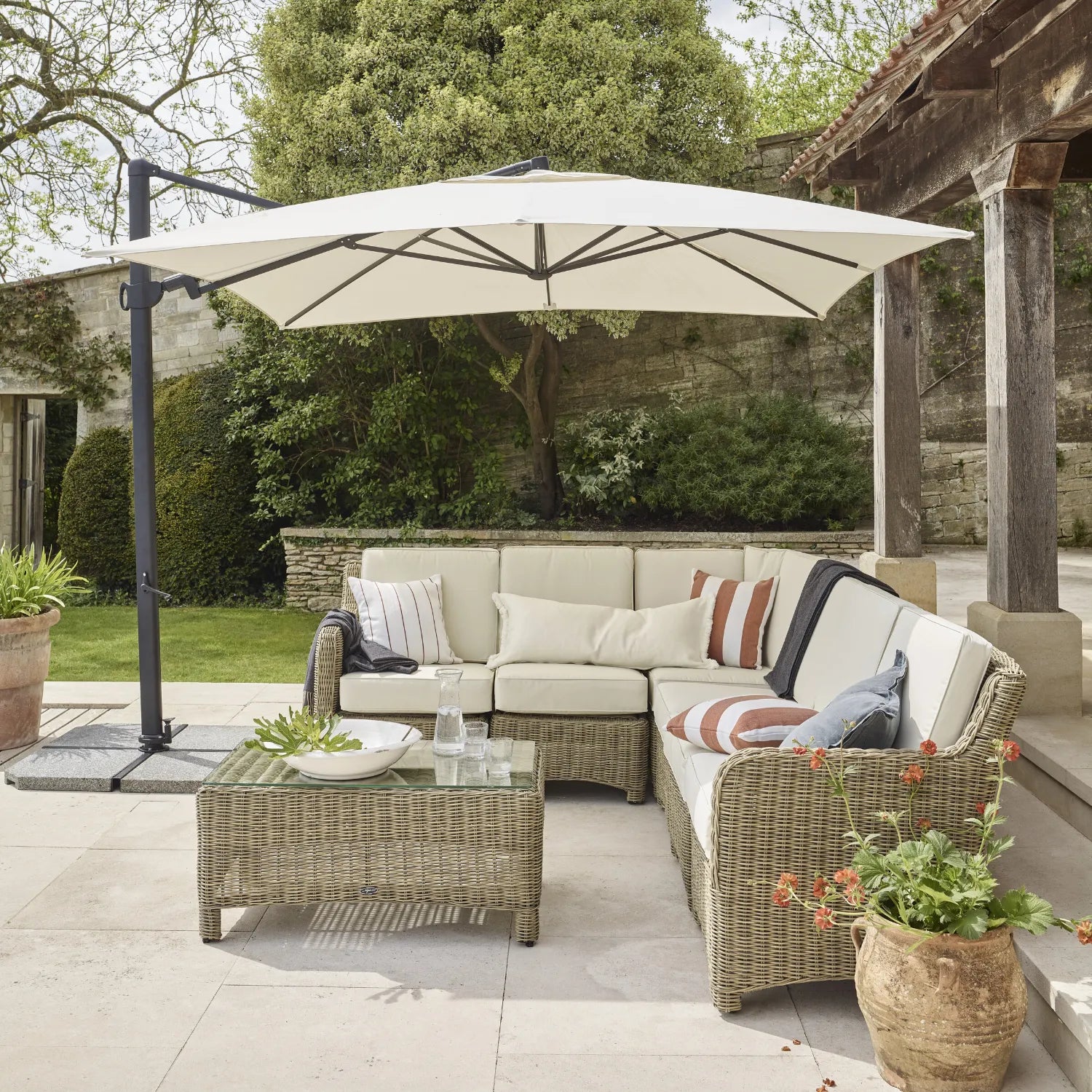 Neptune Seasonal_Garden_Outdoor coffee and side table default Compton 6 Seater Modular Wicker Garden Corner Sofa Set with Coffee Table & Parasol