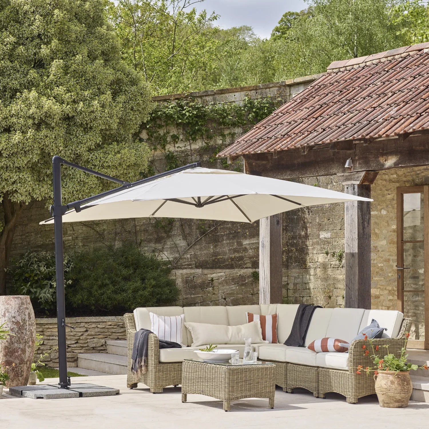 Neptune Seasonal_Garden_Outdoor coffee and side table default Compton 6 Seater Modular Wicker Garden Corner Sofa Set with Coffee Table & Parasol