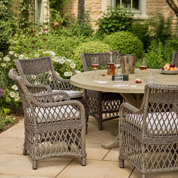 Neptune Outdoor dining sets default Harmondsworth 6 Seater Round Teak Garden Dining Table Set with Harrington Carver Chairs