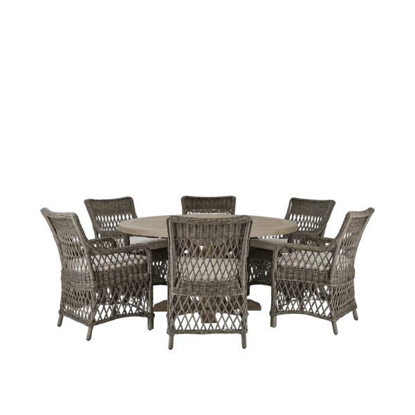 Neptune Outdoor dining sets default Harmondsworth 6 Seater Round Teak Garden Dining Table Set with Harrington Carver Chairs
