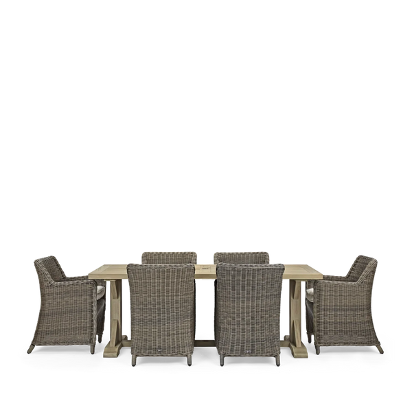 Neptune Seasonal_Garden_Outdoor dining and carver chairs default Harmondsworth 6 Seater Teak Garden Dining Table Set with Stanway Carver Chairs