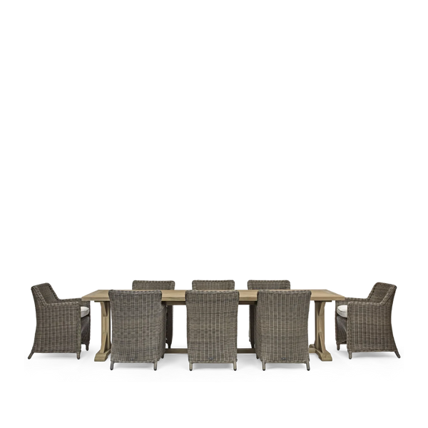 Neptune Seasonal_Garden_Outdoor dining and carver chairs default Harmondsworth 8 Seater Teak Garden Dining Table Set with Stanway Reed Carver Chairs