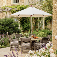 Neptune Seasonal_Garden_Outdoor sofas and relaxed chairs Harmondsworth 6 Seater Round Teak Garden Dining Table Set with Harrington Carver Chairs & Parasol
