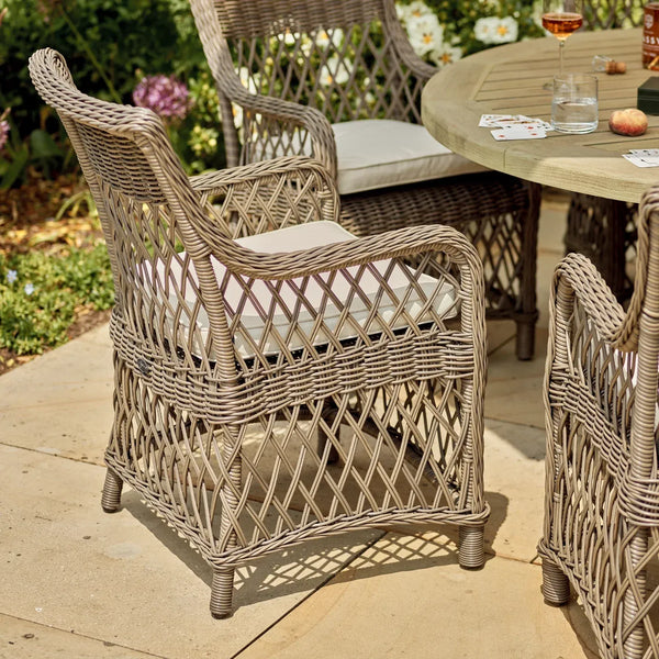 Neptune Seasonal_Garden_Outdoor dining and carver chairs default Harrington Wicker Carver Garden Dining Chair