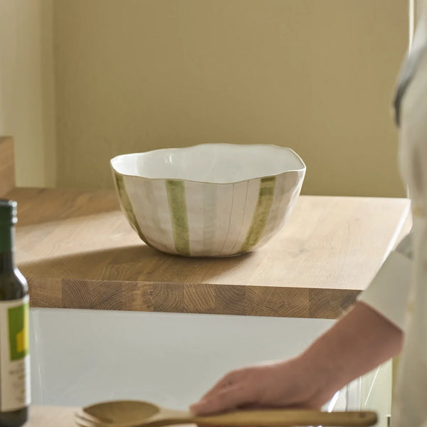Neptune Accessories_Tabletop_Serveware default Hollywell Serving Bowl, Green Stripe