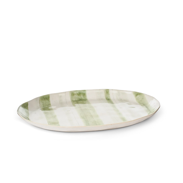 Neptune Accessories_Tabletop_Serveware default Hollywell Round Platter, Green Stripe
