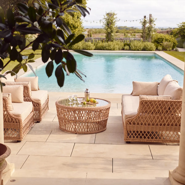 Neptune Seasonal_Garden_Outdoor sofas and relaxed chairs default Longmeadow 4 Seater Wicker Garden Sofa Set with Round Coffee Table