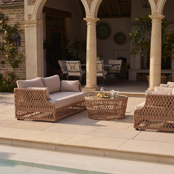 Neptune Seasonal_Garden_Outdoor sofas and relaxed chairs default Longmeadow 4 Seater Wicker Garden Sofa Set with Round Coffee Table